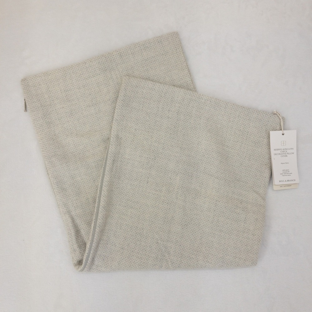 Boll & Branch Pin Check Decorative Pillow Cover 14x34 Grey 100% Baby Alpaca